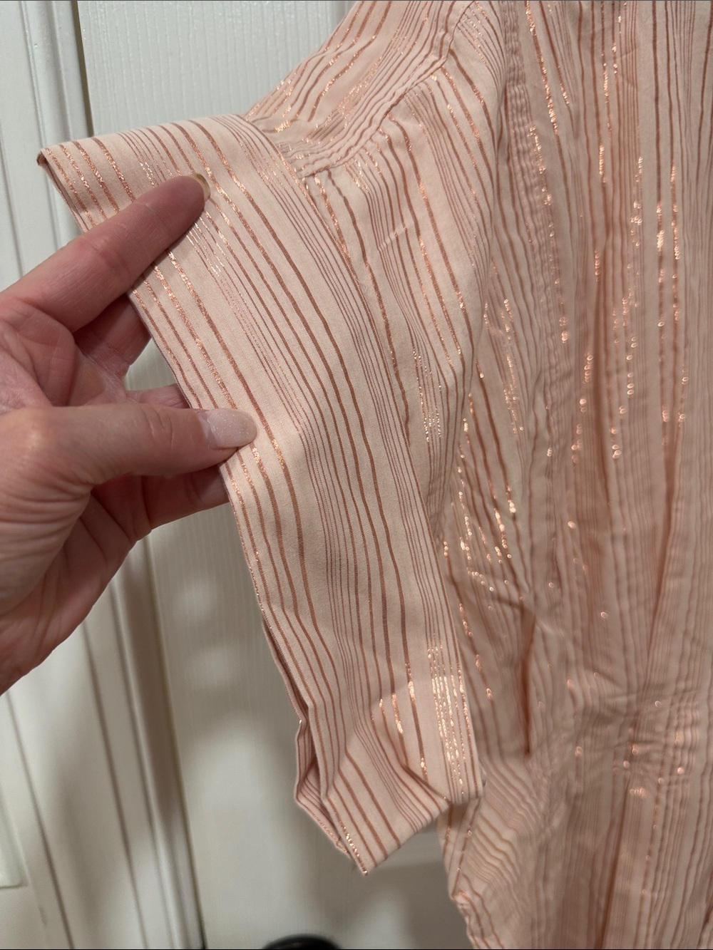 NWT Pilcro Metallic Stripe Blush Pink Button-Front Short Sleeve Blouse Sz XL - Picture 3 of 8